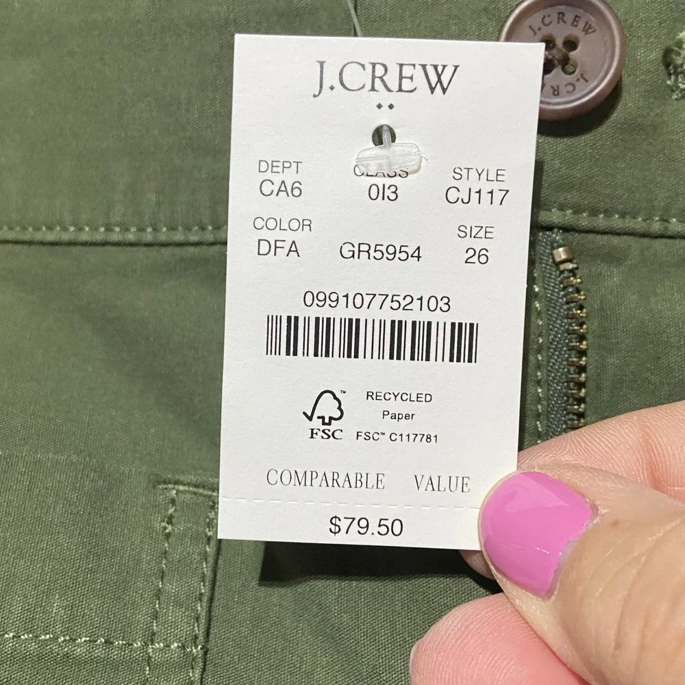 J.Crew‎ Women's 26 Olive Green Mid Rise Cotton Linen Utility Shorts CJ117 NWT